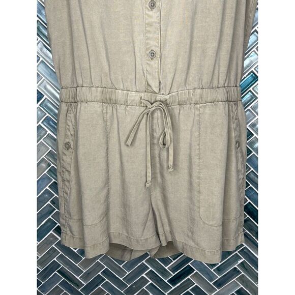 WOMENS BELLA DAHL LIGHT OLINE GREEN SLEEVELESS COLLARED UTILITY ROMPER TENCEL M - Picture 2 of 12